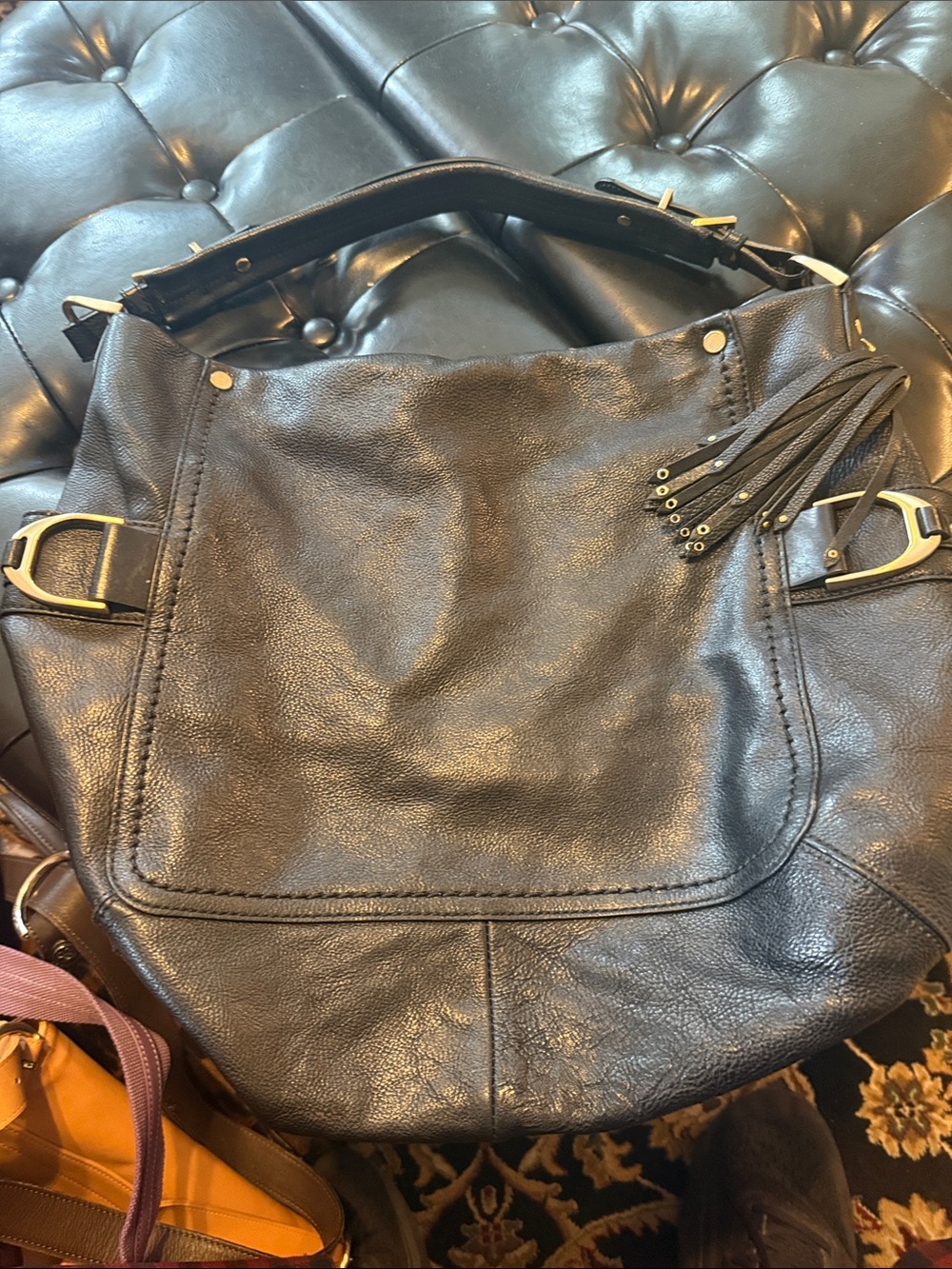 Cole Haan Black Leather Shoulder Hobo with Tassel